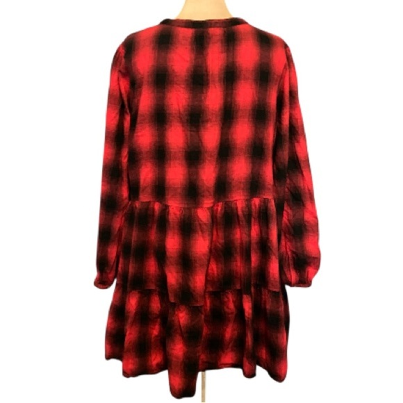 Time and Tru Red + Black Plaid Long Sleeve Mini Dress | 100% Cotton | Size 22 - Picture 9 of 9